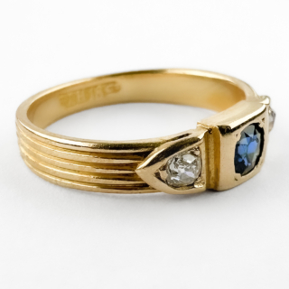Edwardian Ceylon Sapphire & Diamond Gypsy Ring