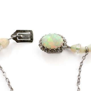 1920's Opal Bead Necklace With Diamond Clasp view of clasp