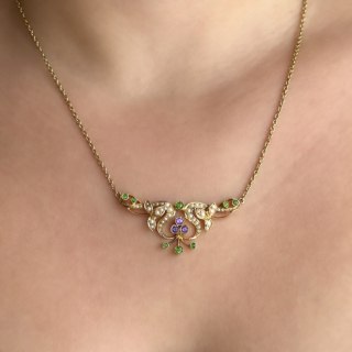 Edwardian Gold Demantoid Amethyst & Pearl Necklace