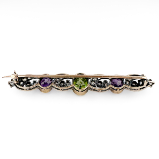 Edwardian Suffragette Style Amethyst Peridot Diamond Brooch