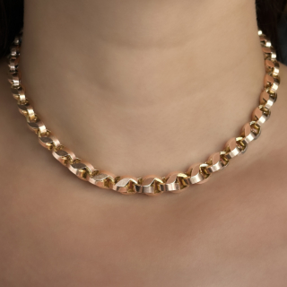 16" Chunky Graduated Fancy Link Chain 9ct gold on neck