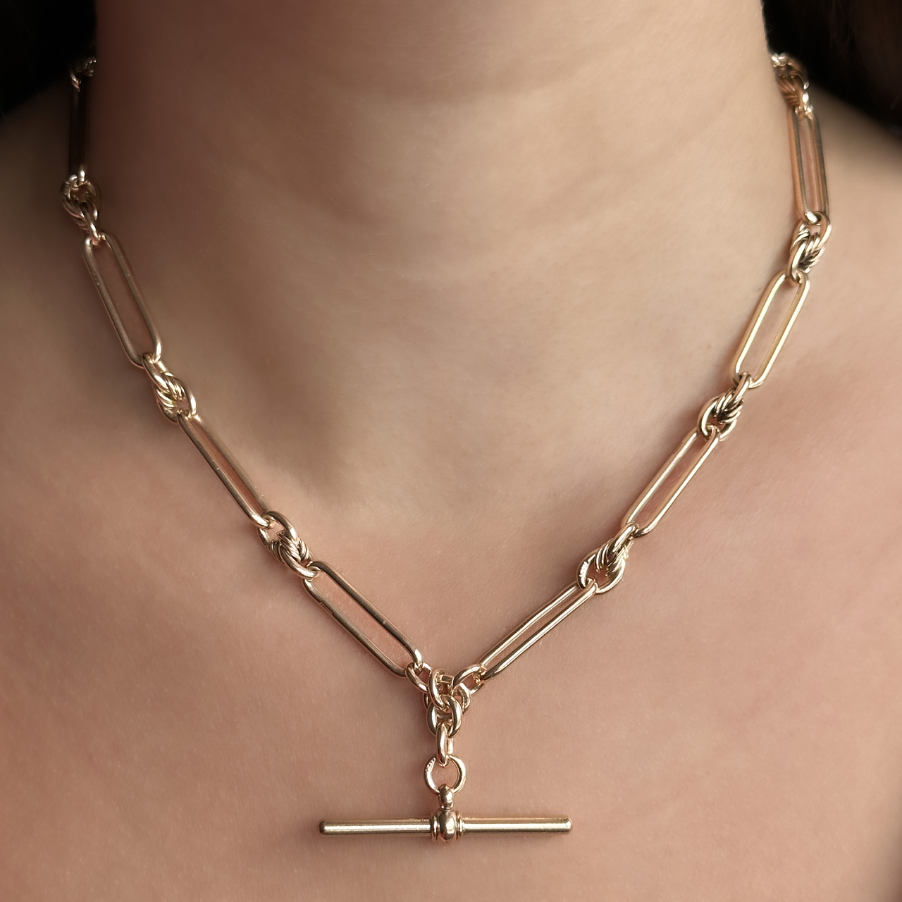 1899 trombone & knot link albert chain 9ct gold