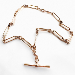 1899 trombone & knot link albert chain 9ct gold