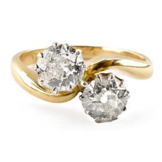 Victorian 1ct 2 Stone Diamond Crossover Ring 18ct gold front