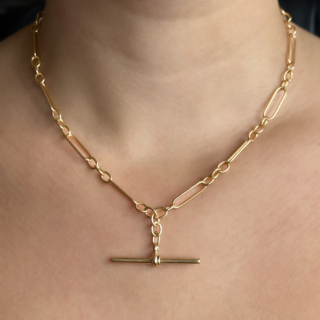 Edwardian 17.5" Trombone Link Albert Chain 18ct yellow gold on neck