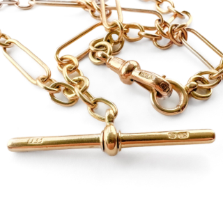 Edwardian 17.5" Trombone Link Albert Chain 18ct gold details
