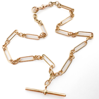 Edwardian 17.5" Trombone Link Albert Chain 18ct yellow gold whole view