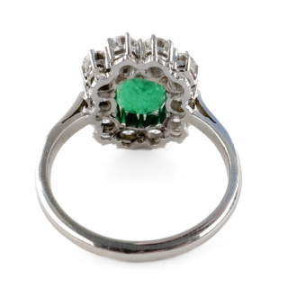 vintage emerald & diamond cluster ring in plat from back