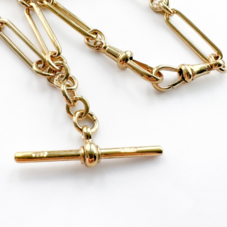 Edwardian 16.5" trombone & knot link Albert chain 9ct gold detail view