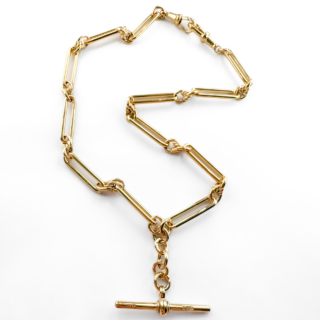 Edwardian 16.5" trombone & knot link Albert chain 9ct gold whole necklace