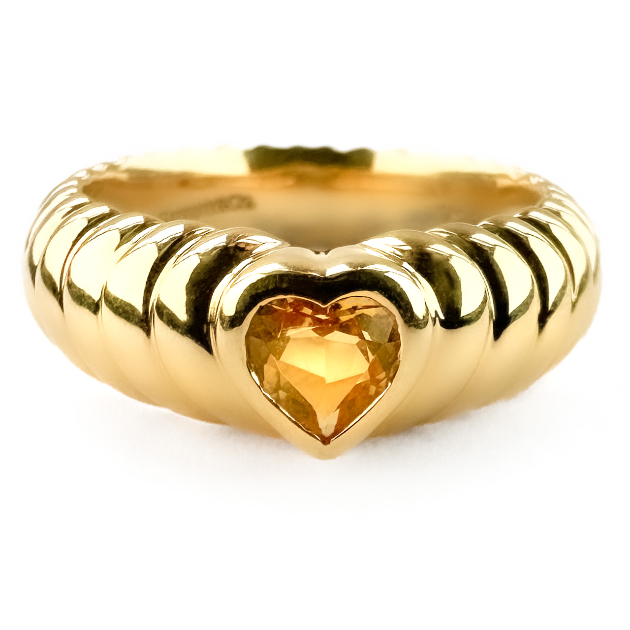 Vintage Tiffany Citrine Heart Ring front view 18ct gold
