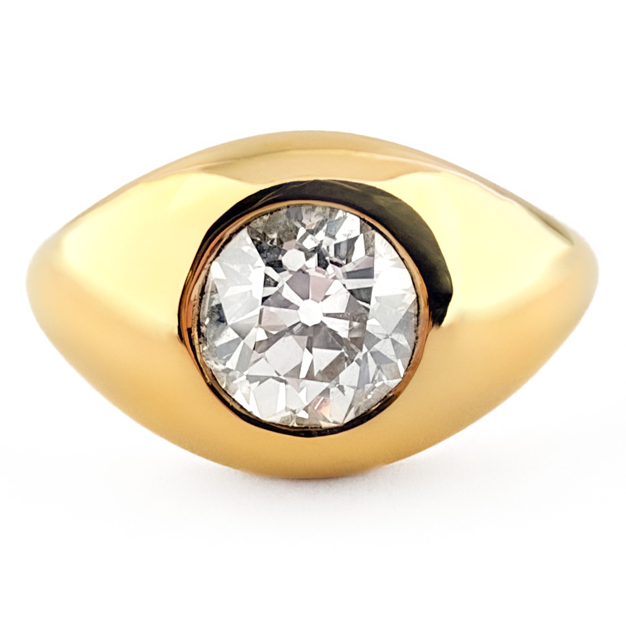 Edwardian 1.32ct Single Stone Diamond Gypsy Ring 18ct gold front view