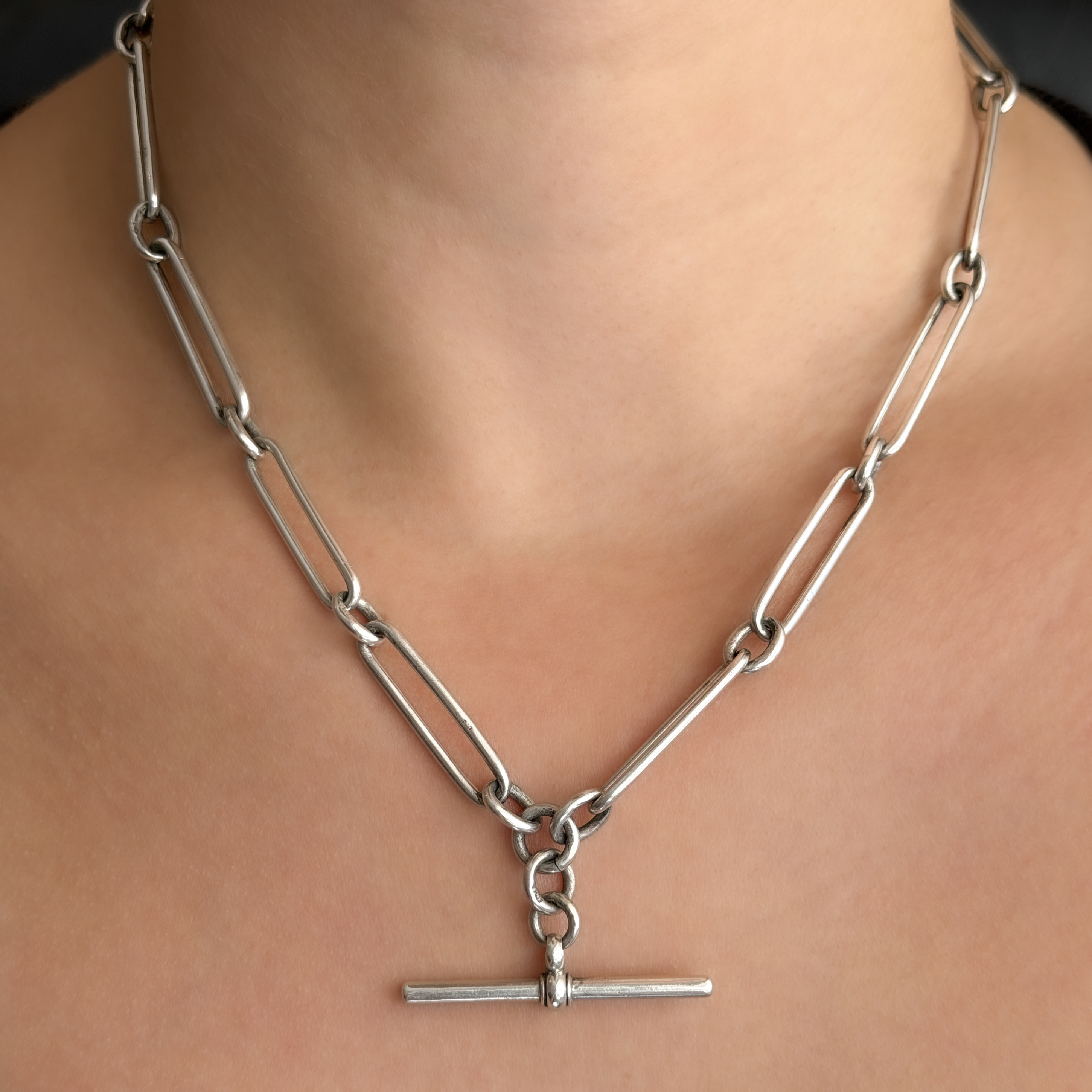Silver Trombone Link 18" Albert Chain on neck