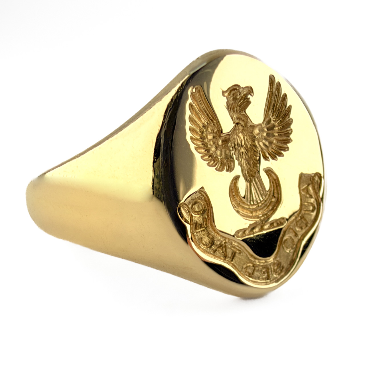 vintage eagle intaglio & motto signet ring 9ct gold side view