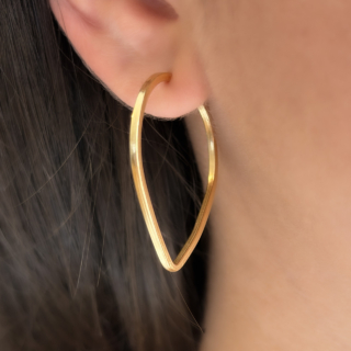 Rounded Triangular Hoop Earrings 18ct gold on ear