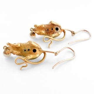 Victorian Thornhill & Co mouse with pearl drop earrings 15ct gold under mice
