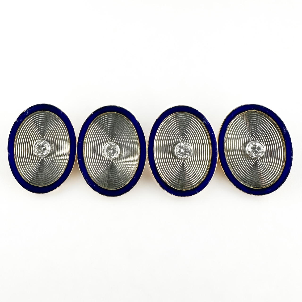Art Deco Cartier London Diamond & Blue Enamel Cufflinks