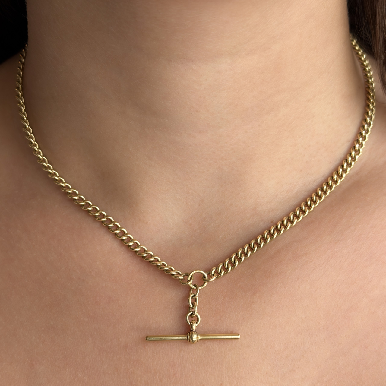 17" Curb Link Albert Chain 18ct gold on neck