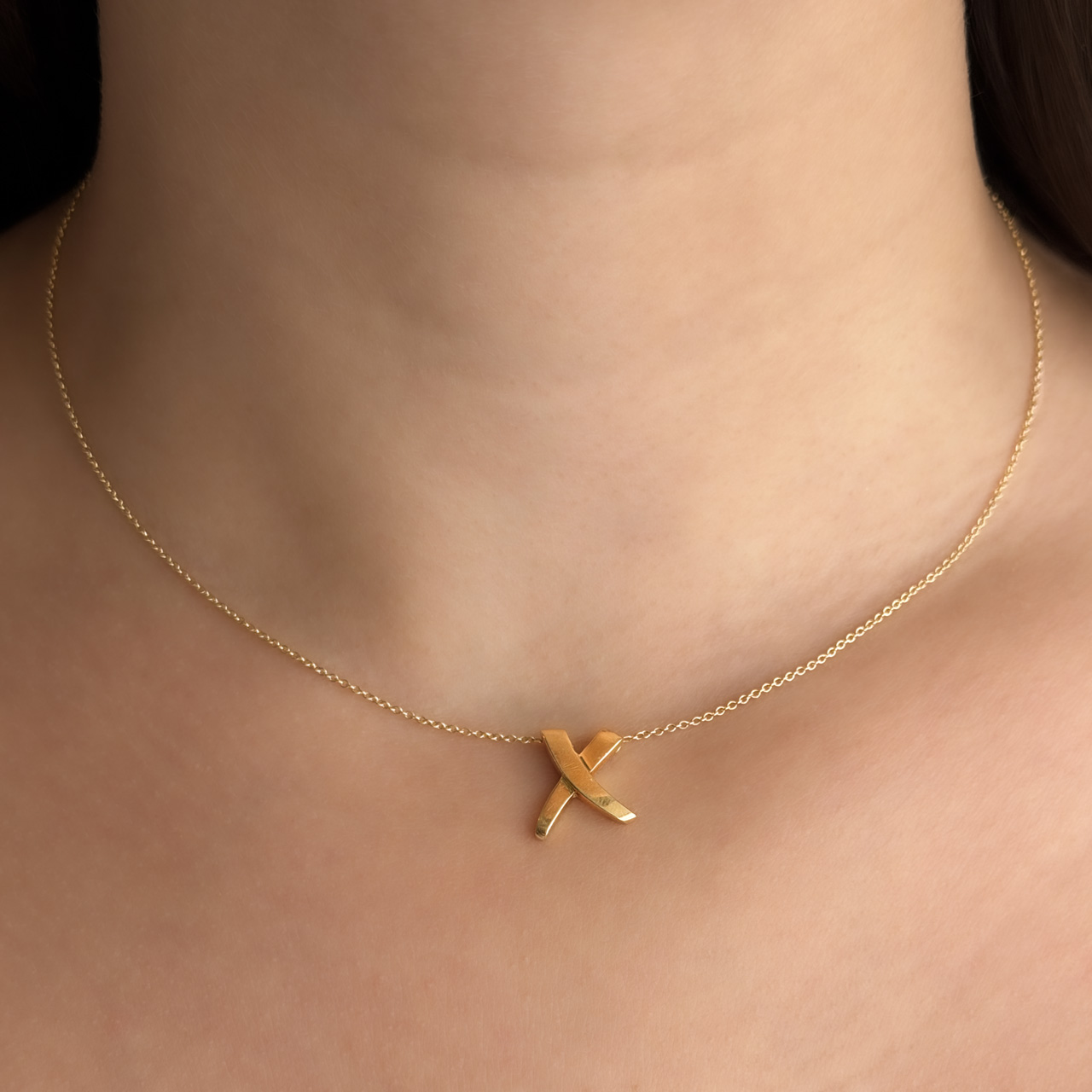 Tiffany Graffiti X Necklace By Paloma Picasso 18ct gold on neck