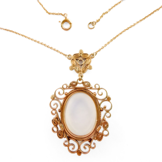Edwardian Moonstone Pendant Necklace back view 15ct gold