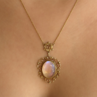 Edwardian Moonstone Pendant Necklace 15ct gold on neck