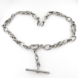 victorian 1897 knot & reef link silver Albert chain whole necklace