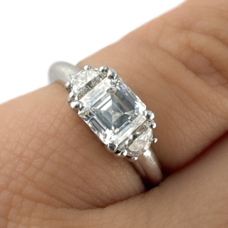 Millennium 1.34ct Three-Stone Diamond Ring by HIRSH platinum on finger