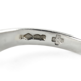 Millennium 1.34ct Three-Stone Diamond Ring by HIRSH platinum hallmarks on inside of shank