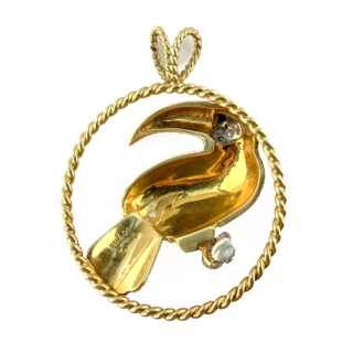 E. Wolfe & Co. Diamond and Sapphire Toucan Pendant 18ct gold back view