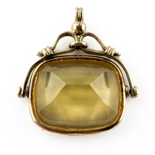 Edwardian Citrine Spinning Fob Pendant back view 9ct gold