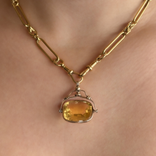 Edwardian Citrine Spinning Fob Pendant 9ct gold on neck