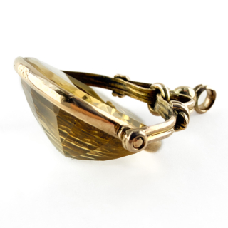 Edwardian Citrine Spinning Fob Pendant side view 9ct gold