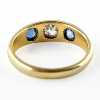 Late Victorian Sapphire & Diamond 3 Stone Gypsy Ring 18ct gold back view