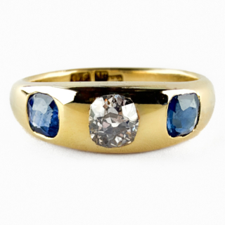 Late Victorian Sapphire & Diamond 3 Stone Gypsy Ring 18ct gold