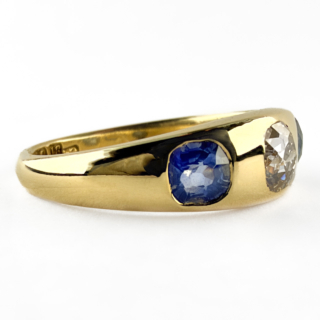 Late Victorian Sapphire & Diamond 3 Stone Gypsy Ring 18ct gold 18ct gold
