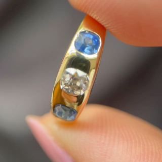 Late Victorian Sapphire Dia 3 Stone Gypsy