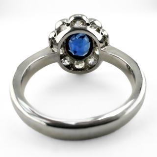 Edwardian Ceylon Sapphire & Diamond Cluster Ring 18ct white gold view of back