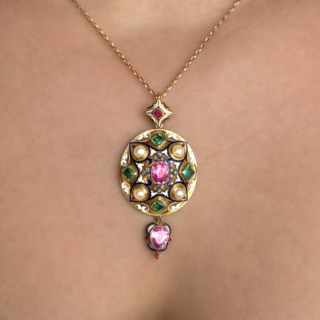 Victorian Holbeinesque Multi-Gem Pendant 15ct gold on neck
