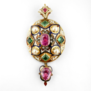 Victorian Holbeinesque Multi-Gem Pendant 15ct gold front view