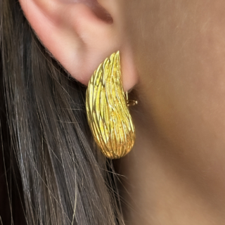 Kutchinsky Yellow Gold Textured Earrings 18ct Gold On Ear