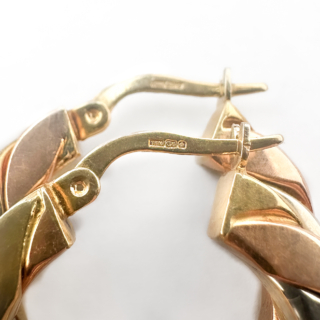 Hallmark on Tri-Colour Gold Twist Hoop Earrings 9ct Gold
