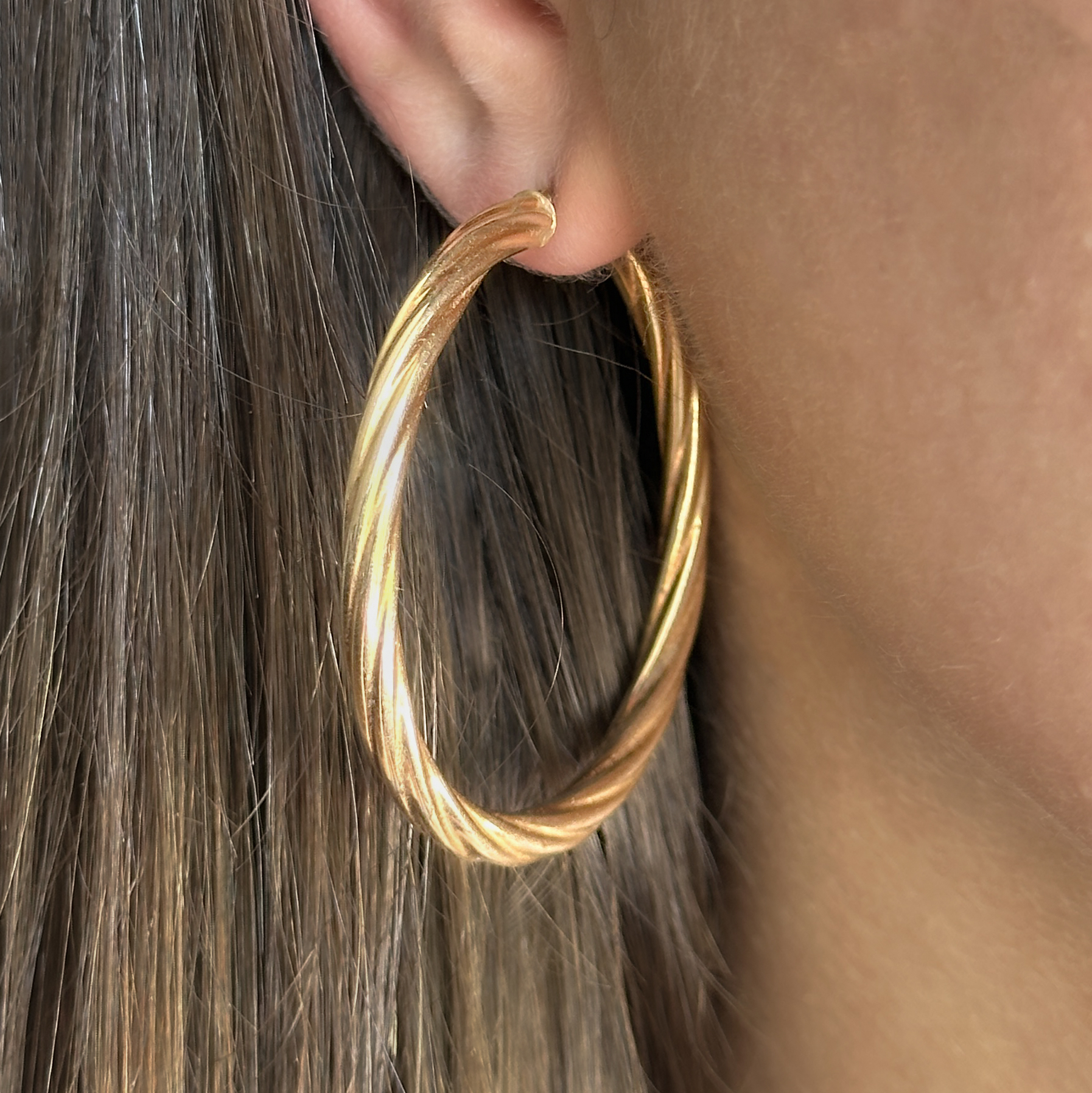Unoaerre Twisted-Rope Hoop Earrings 9ct Gold On Ear