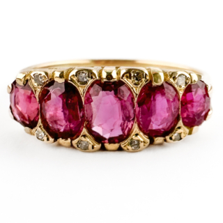 Edwardian 5 Stone Burma Ruby Ring 18ct gold front view