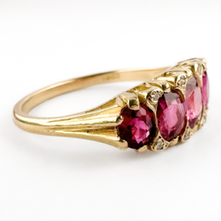 Edwardian 5 Stone Burma Ruby Ring 18ct gold view of side