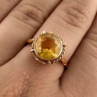 Edwardian Citrine Solitaire Ring on hand