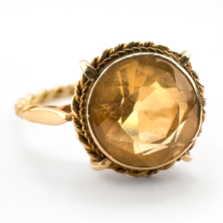 Edwardian Citrine Solitaire Ring 9ct gold front view