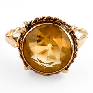 Edwardian Citrine Solitaire Ring gold view from front