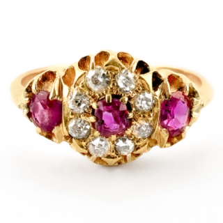 Edwardian Ruby & Diamond Cluster Ring 9ct gold view from front