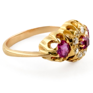 Edwardian Ruby & Diamond Cluster Ring 9ct gold view from side