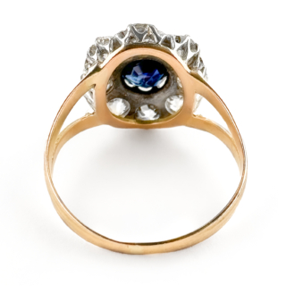 Victorian Ceylon Sapphire & Diamond Daisy Cluster view of back